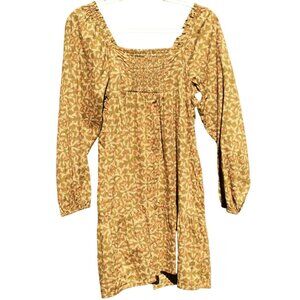 Universal Threads Women XS Mini Dress Floral Long Sleeve Green Pink Boho Prairie